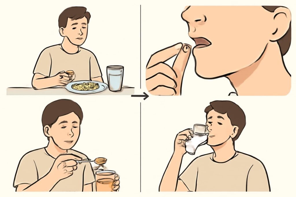 Illustrated steps to take Arogyavardhini Vati with suitable anupan