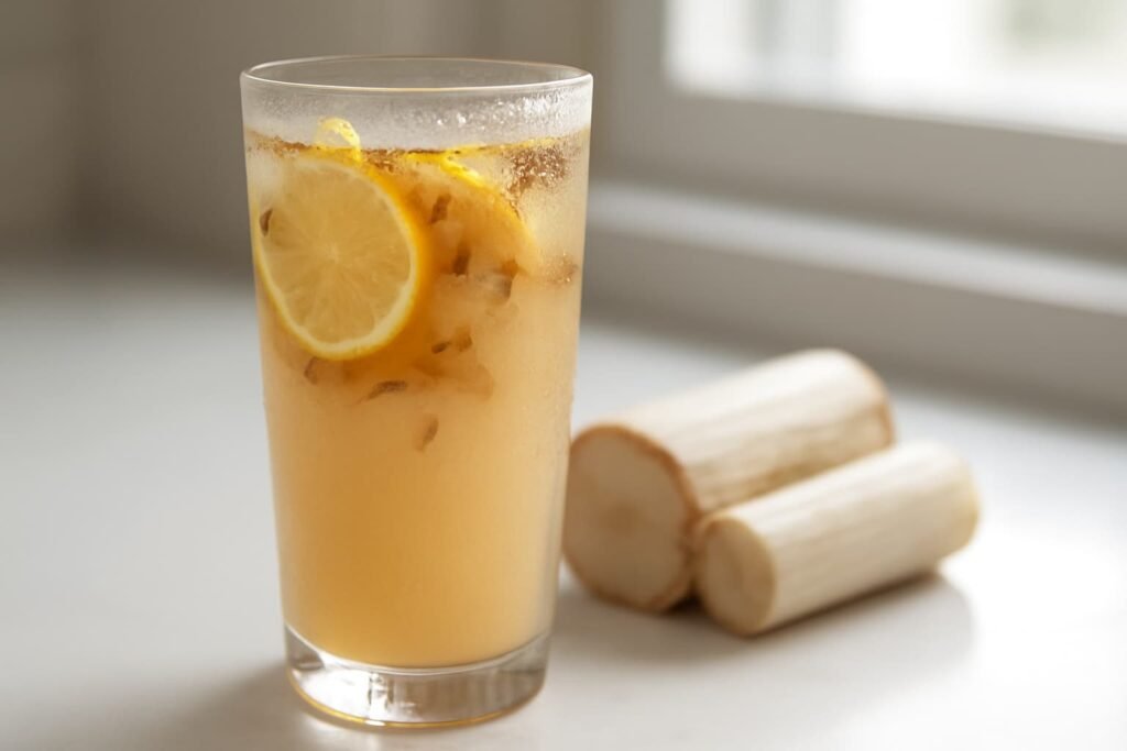 Banana stem detox drink with lemon, ginger, and cumin seeds