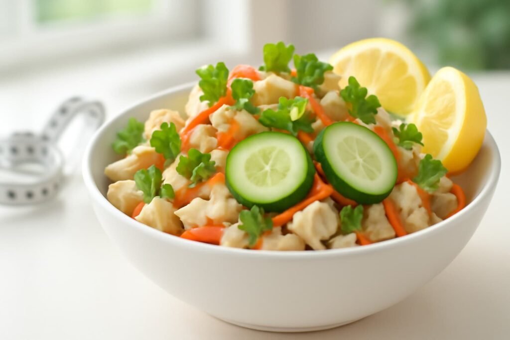 Banana stem salad with lemon; soft‑focus measuring tape in background