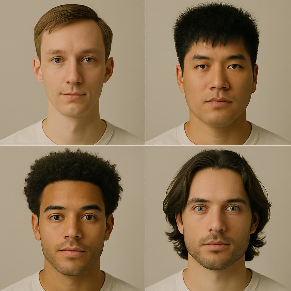 Grid of men with fine, thick, curly, and wavy hair types
