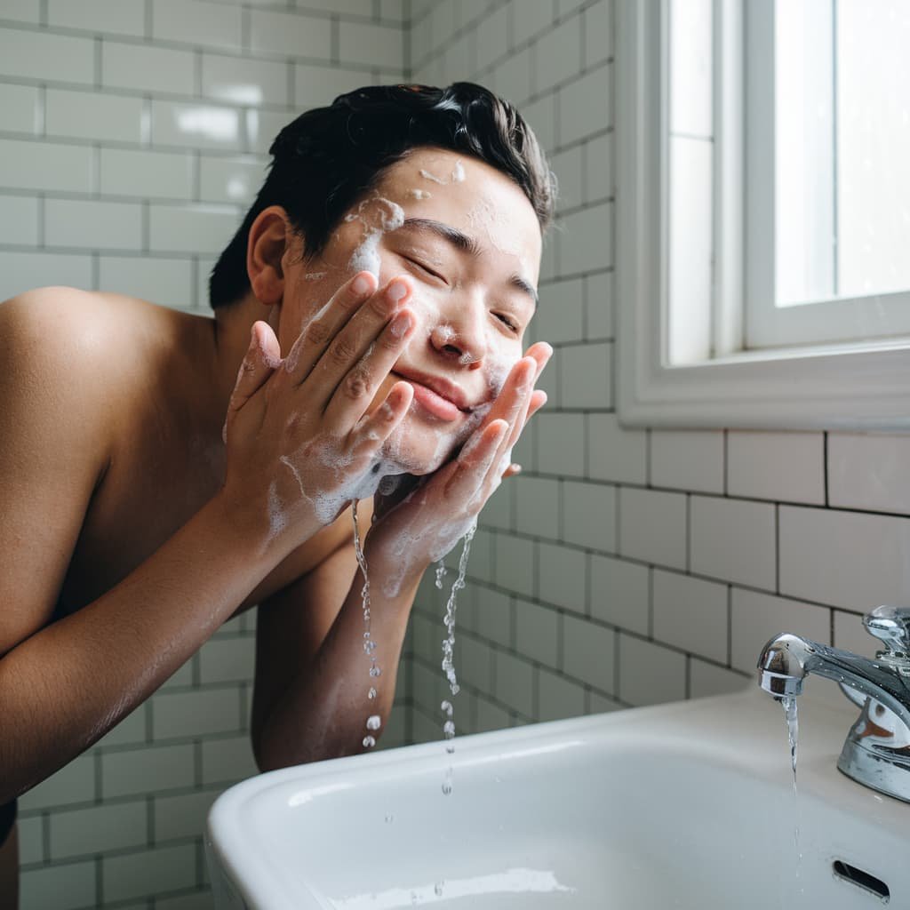 Deep cleansing with gentle soap demonstration
