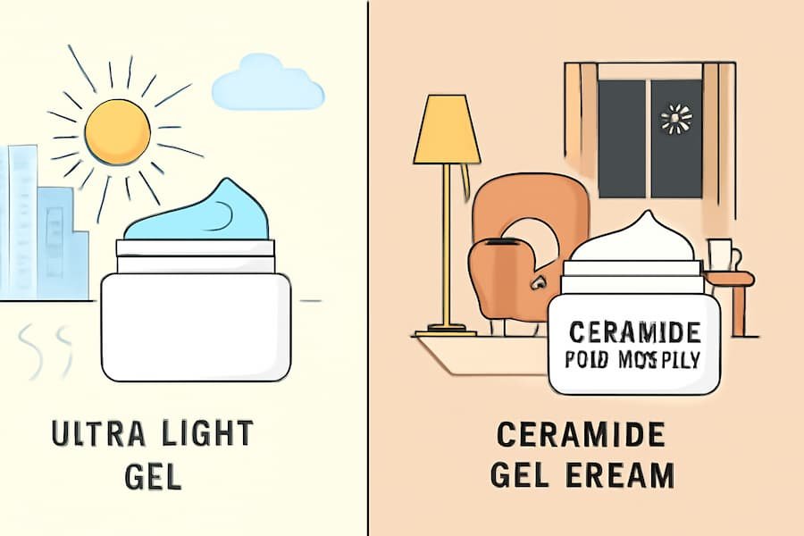 Infographic showing gel for summer and gel‑cream for winter