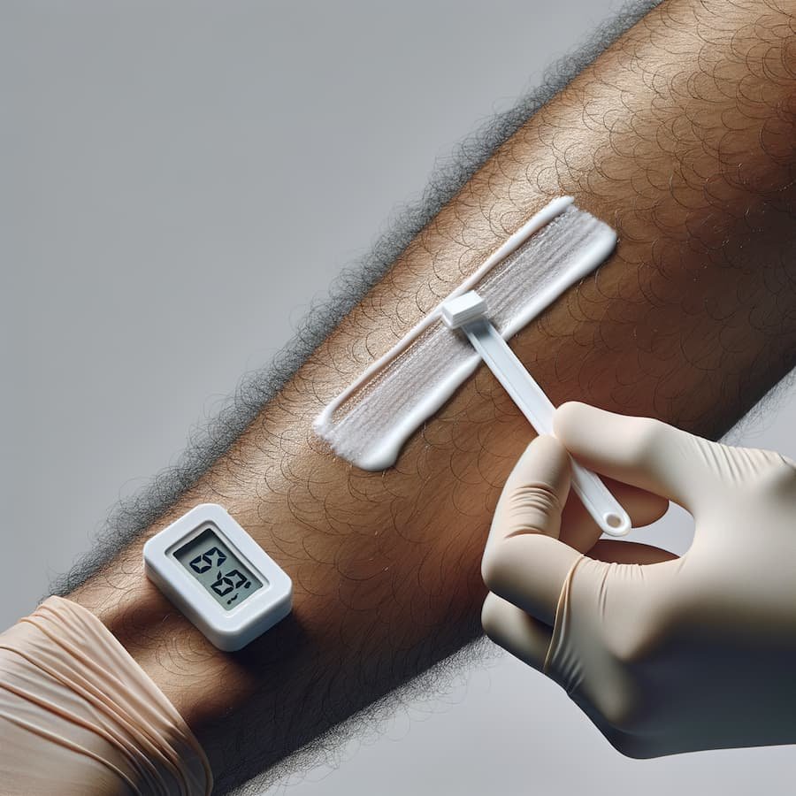 Forearm patch test of hair removal cream with timer for safety