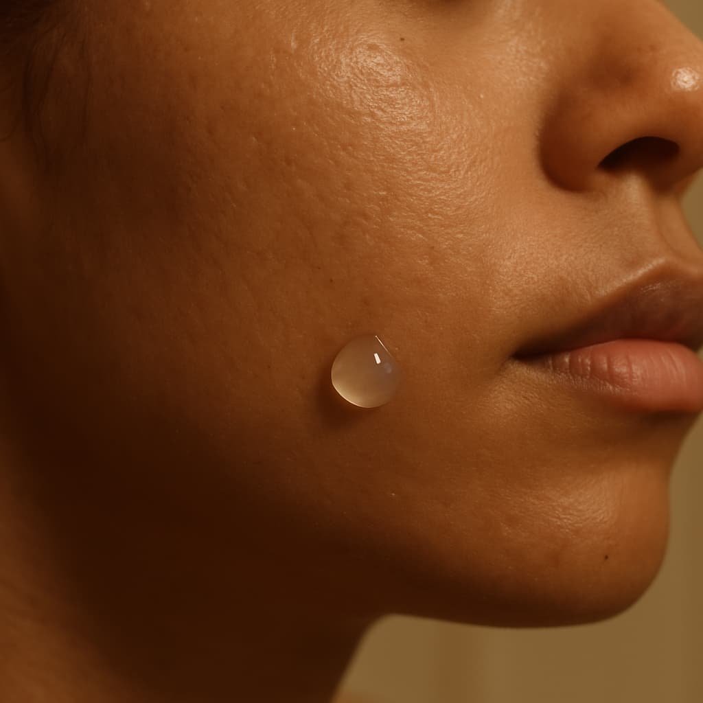 Applying a small dot for patch testing a retinol night cream on the jawline
