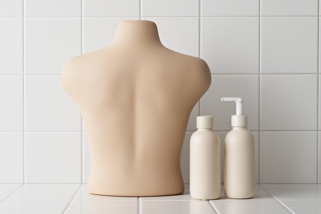 Back and shoulder model board with salicylic acid body wash and lotion