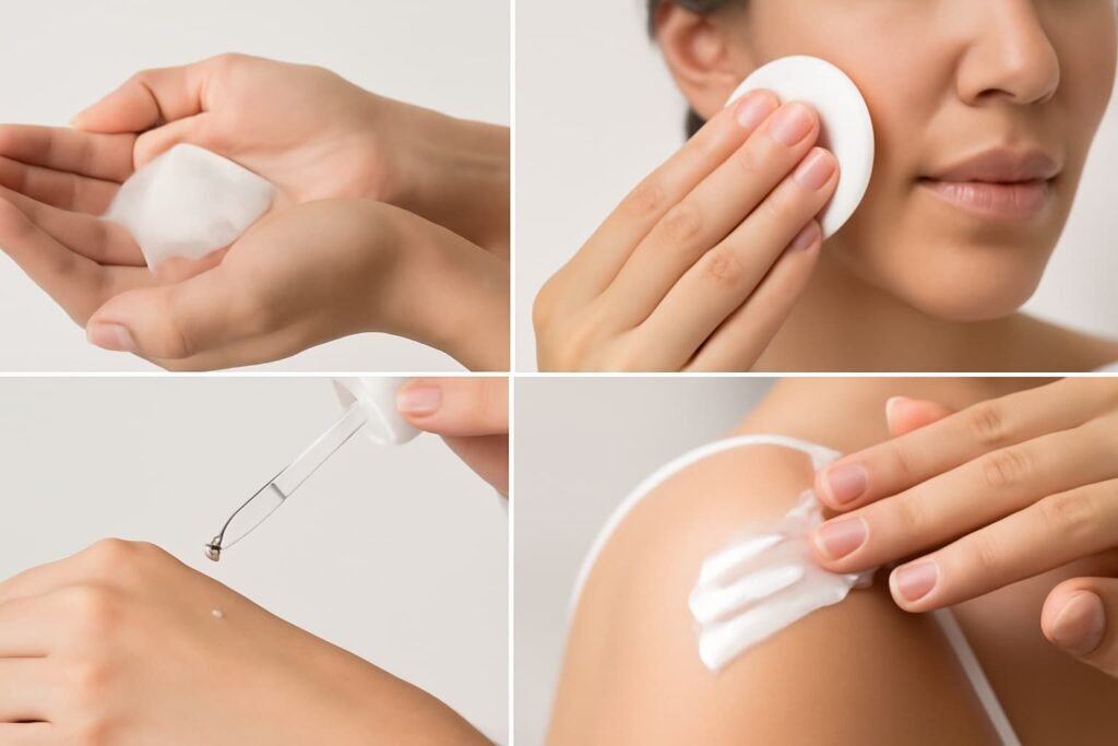 Four steps using salicylic acid: cleanse, tone, serum, SPF