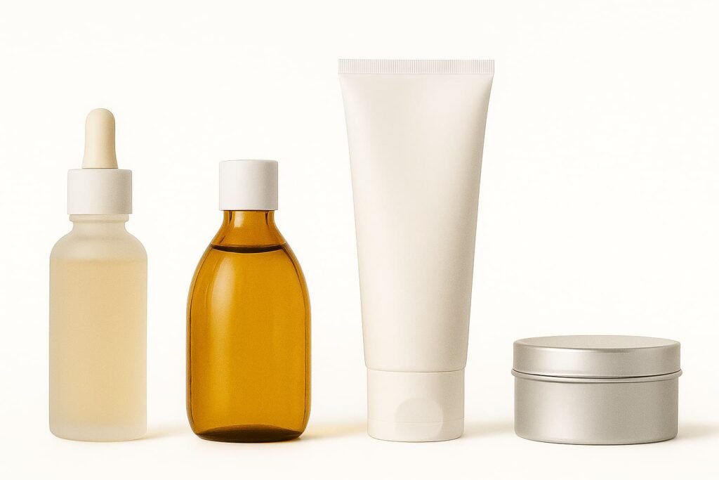 Serum, oil, leave‑in conditioner, and wax shown side by side