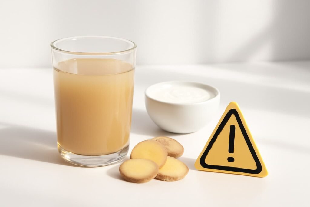 Sitopaladi drink with buttermilk, ginger, and a small caution symbol