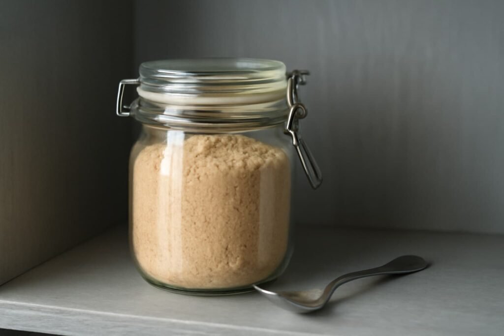 Sitopaladi churna stored in an airtight jar in a cool, dark cabinet