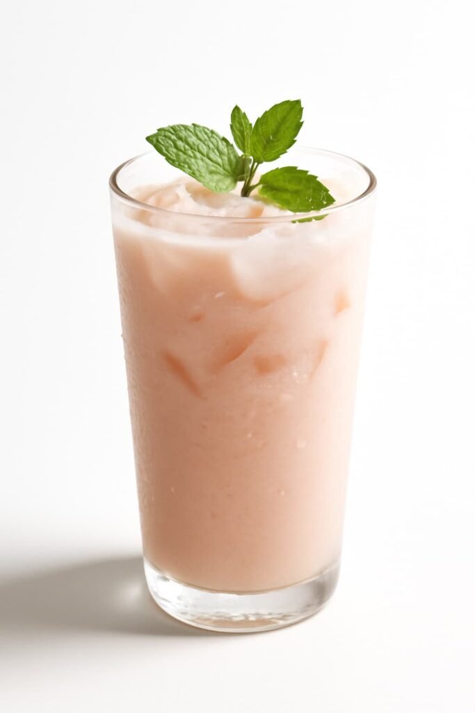 Pale pink water apple smoothie with mint