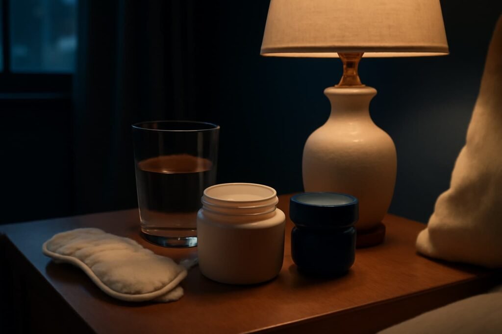 Nightstand with barrier cream and occlusive for slugging over moisturizer