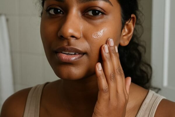 Womman applying a non‑greasy gel night cream for oily skin