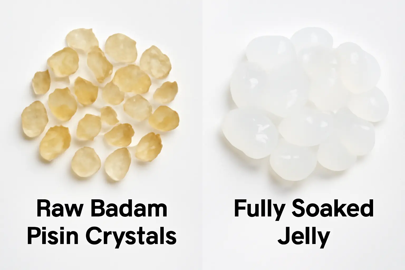 Raw and soaked badam pisin (almond gum) comparison for skin benefits