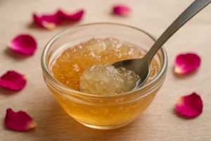 Soaked badam pisin gel in a bowl highlighting badam pisin side effects concerns