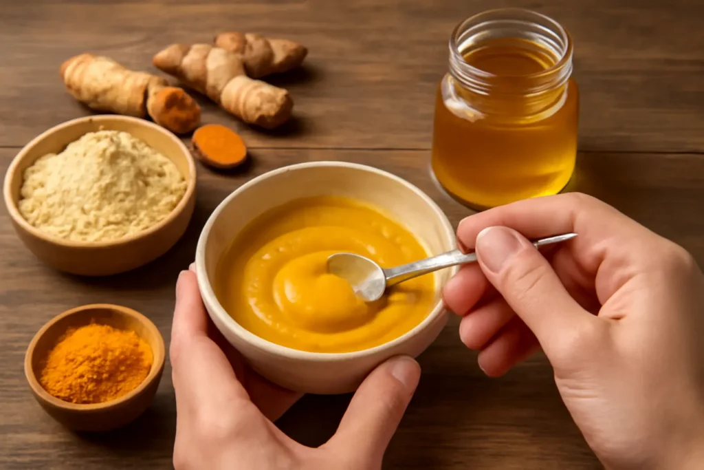 Ingredients for a DIY turmeric and honey face mask