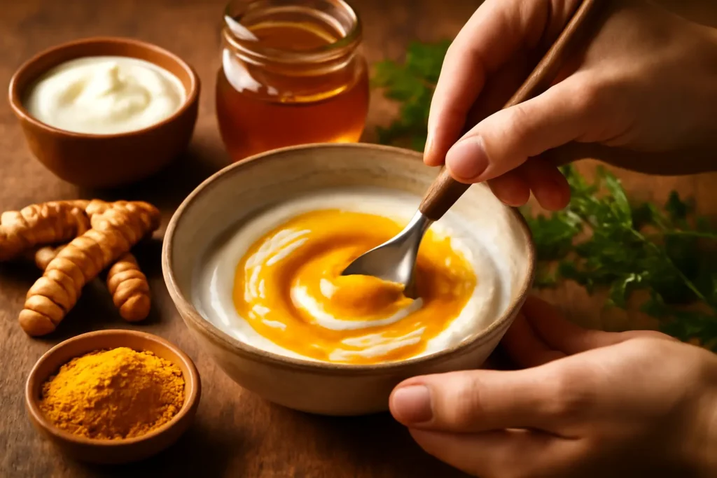 DIY natural night mask with turmeric, honey, and yogurt