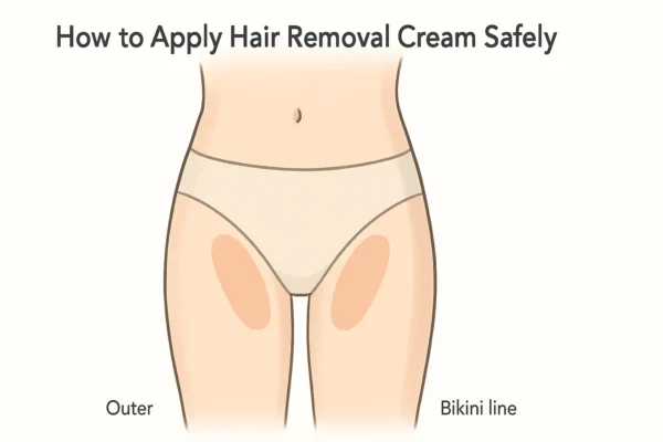 Is Hair Removal Cream Safe for Private Parts: Expert Safety Guide Illustration showing how hair removal cream is applied safely on private parts – answering the question ‘Is Hair Removal Cream Safe for Private Parts’
