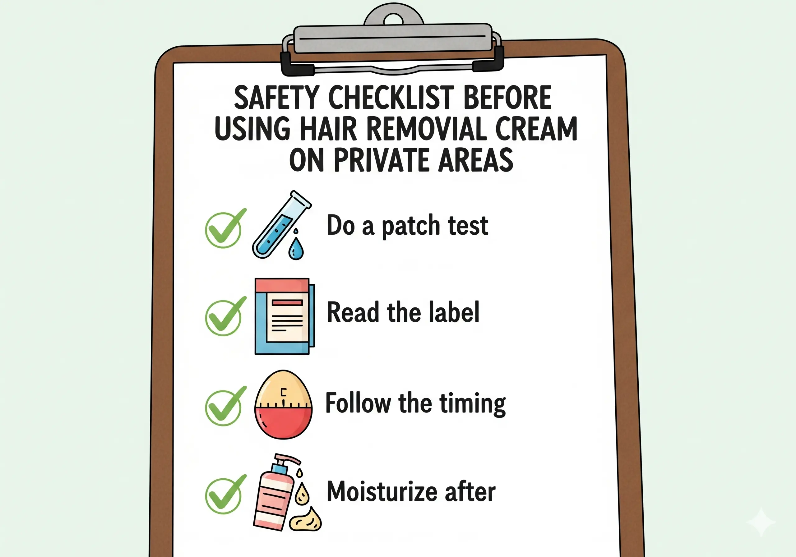 Safety checklist for using hair removal cream on private parts – Is Hair Removal Cream Safe for Private Parts