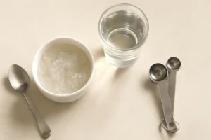 How much badam pisin per day shown as soaked gel with measuring spoon and water