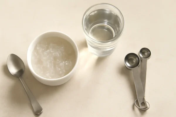 Dosage Guide: How Much Badam Pisin Per Day for Health Benefits How much badam pisin per day shown as soaked gel with measuring spoon and water