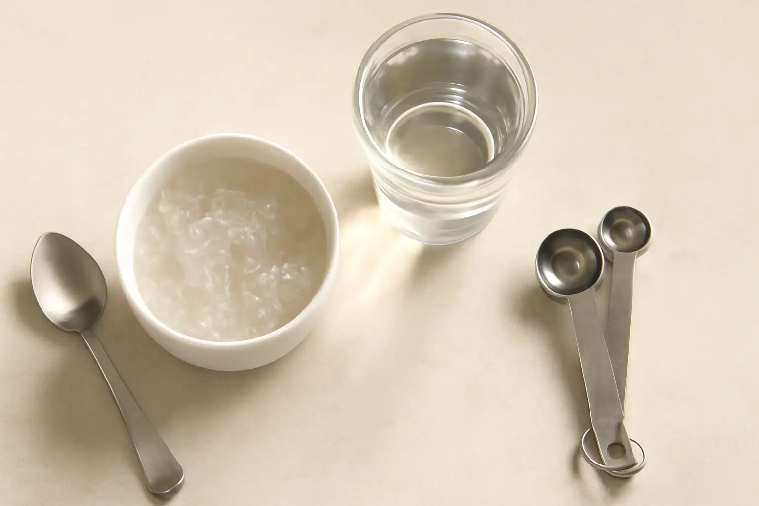How much badam pisin per day shown as soaked gel with measuring spoon and water