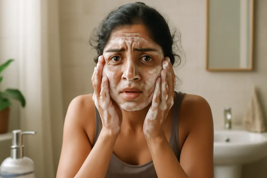 Over-cleansing mistake causing skin dehydration