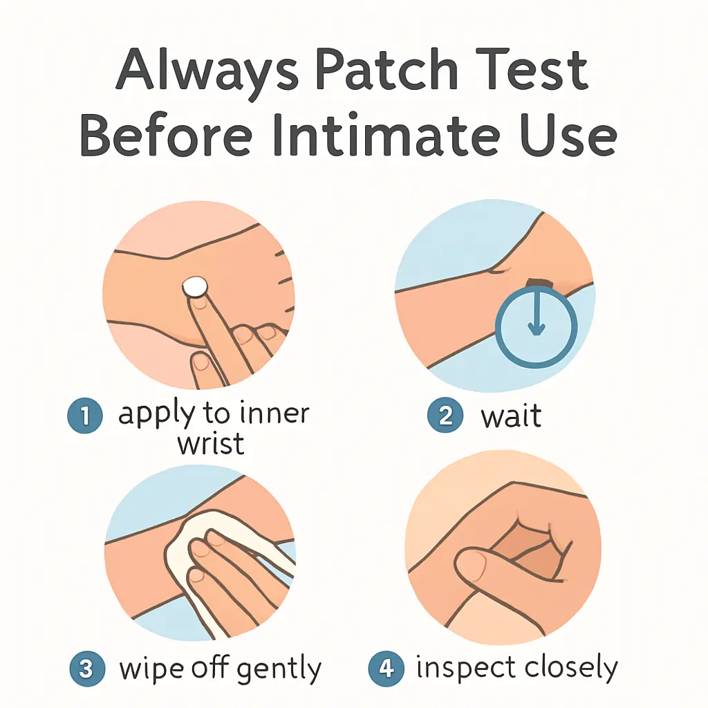 Step-by-step patch test before using hair removal cream on private parts – part of ‘Is Hair Removal Cream Safe for Private Parts’ guide