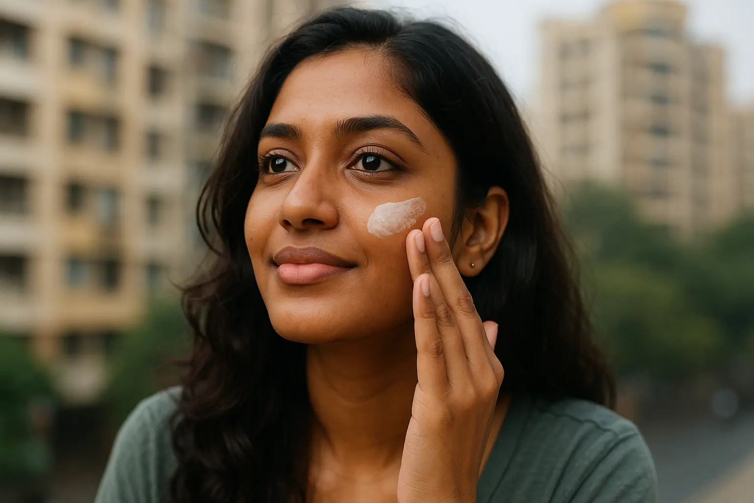 Sara applying skin brightening and lightening cream