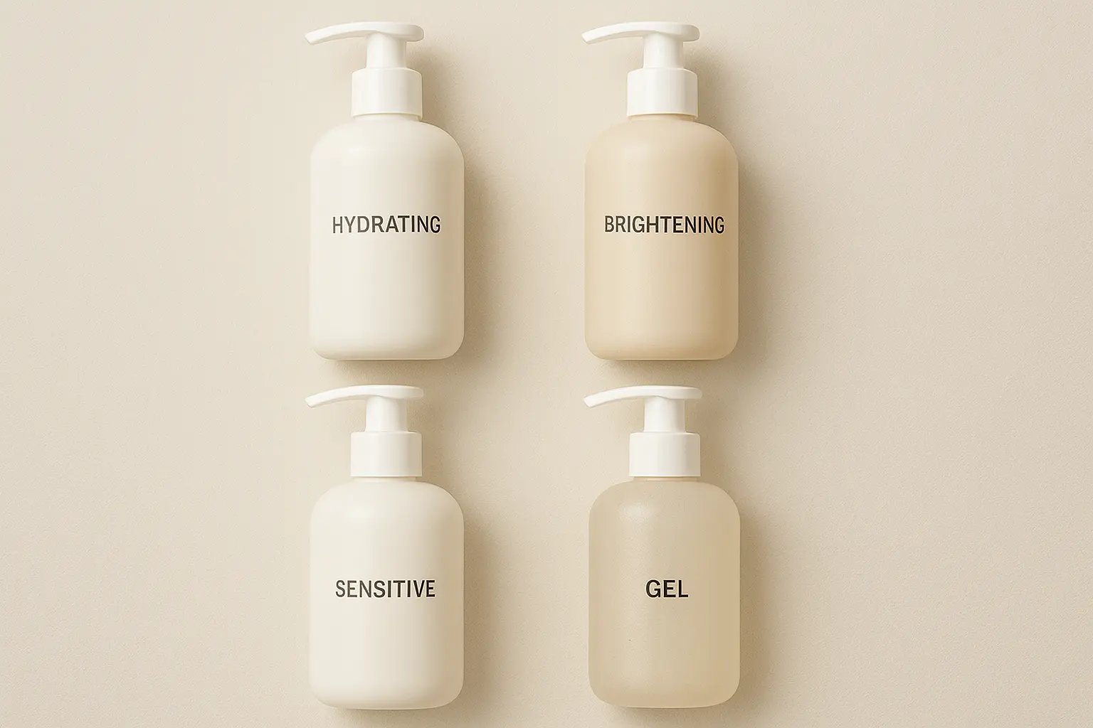Body Wash for Women flat lay of hydrating, brightening, sensitive, and gel options.
