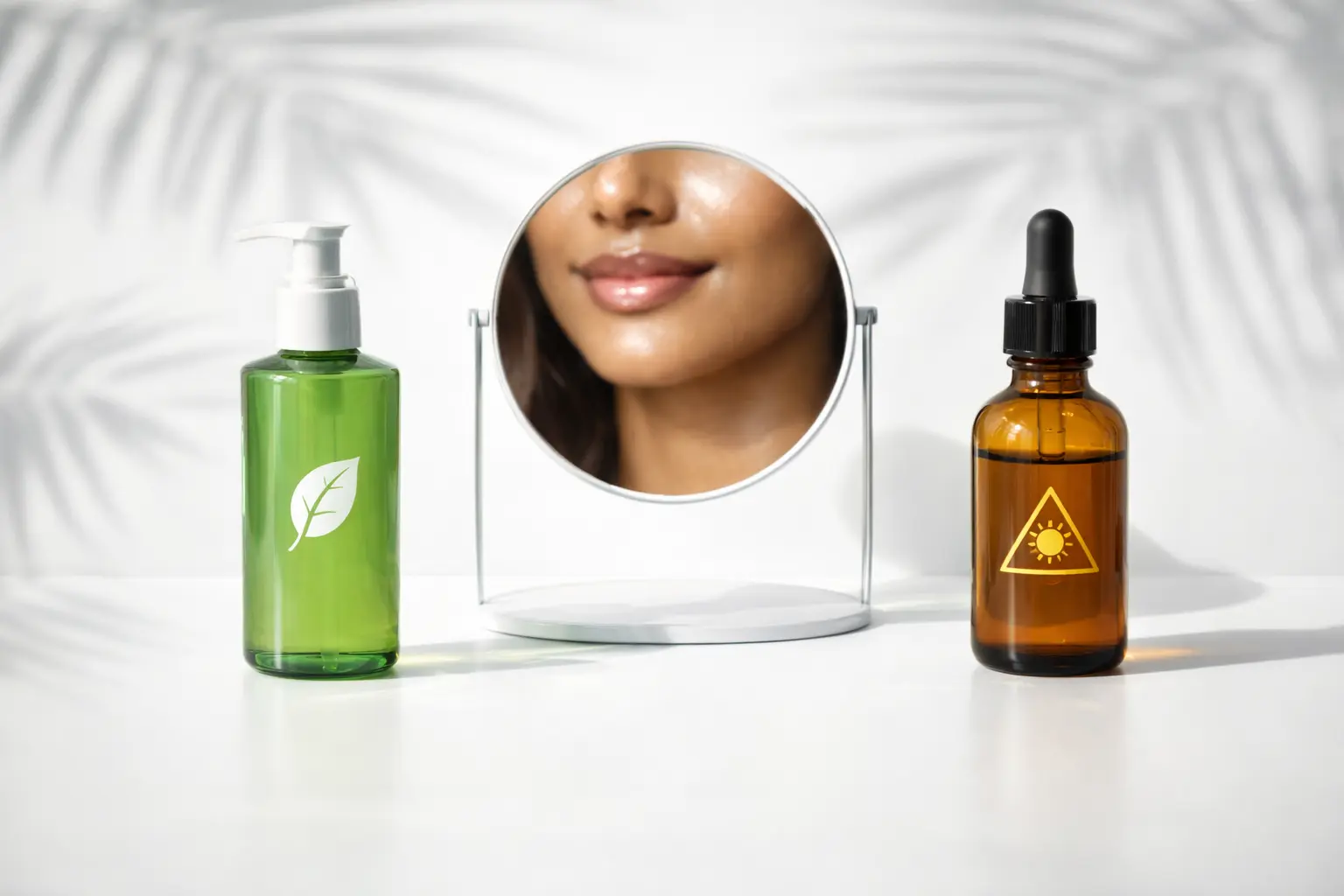 Bakuchiol vs Retinol for Indian Skin: Skincare vanity displaying natural Bakuchiol and clinical Retinol products with sun safety symbols.